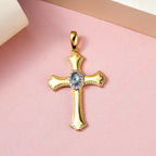 Alexandrit und weißer Zirkon Kreuz-Anhänger, 925 Silber Gelbgold Vermeil, ca. 0.36 ct