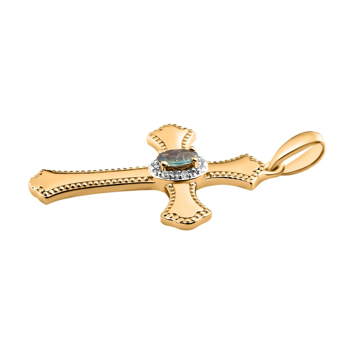 Alexandrit und weißer Zirkon Kreuz-Anhänger, 925 Silber Gelbgold Vermeil, ca. 0.36 ct