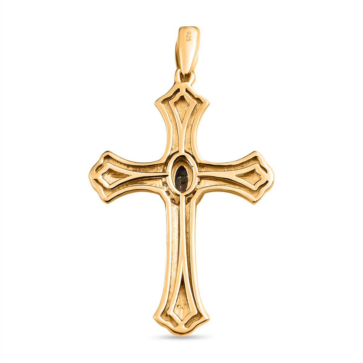 Alexandrit und weißer Zirkon Kreuz-Anhänger, 925 Silber Gelbgold Vermeil, ca. 0.36 ct