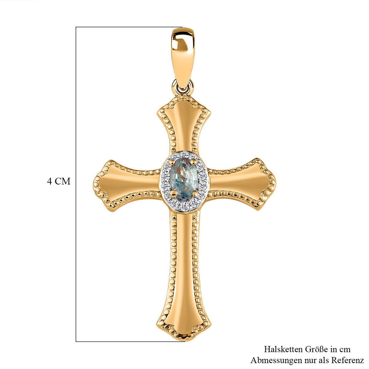 Alexandrit und weißer Zirkon Kreuz-Anhänger, 925 Silber Gelbgold Vermeil, ca. 0.36 ct