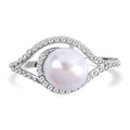 Süßwasserzuchtperle und weißer Zirkonia Ring, 925 Silber platiniert (Größe 16.00) ca. 0,23 ct