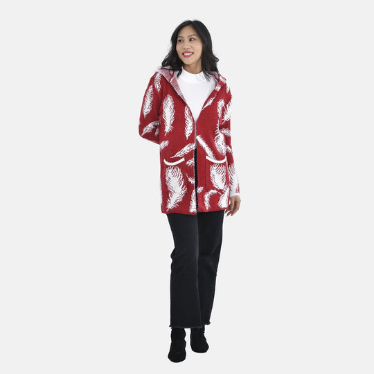 Kuschelweicher, geschmeidiger Cardigan mit Kapuze und zwei Taschen, 110x82 cm, Rot