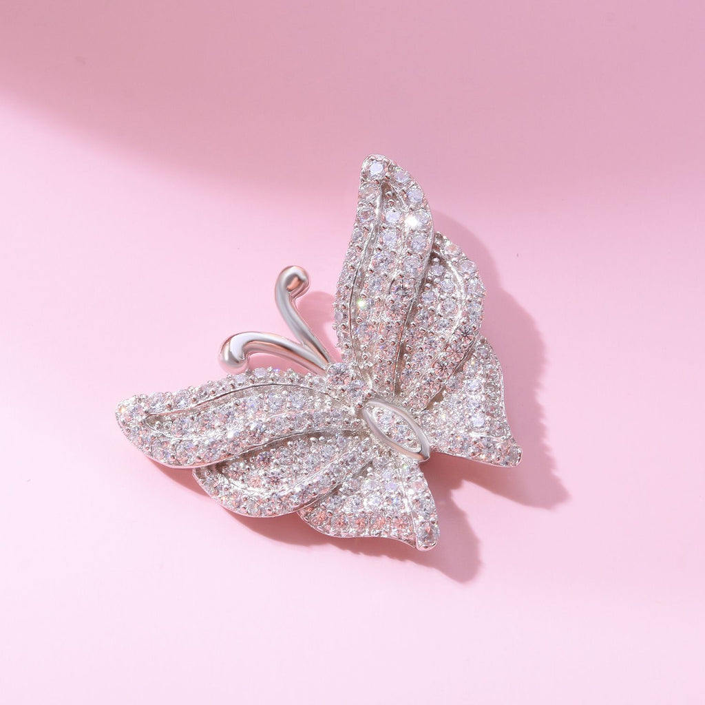Lustro Stella - Weißer Zirkonia Schmetterlings-Anhänger, 925 Silber platiniert ca. 1.90 ct