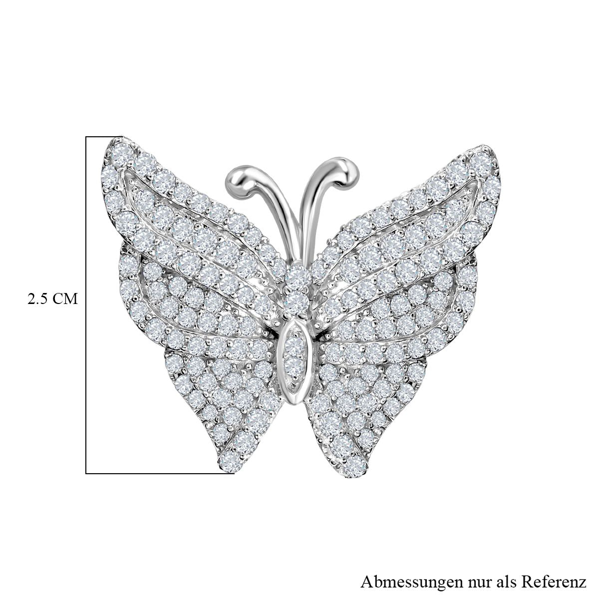 Lustro Stella - Weißer Zirkonia Schmetterlings-Anhänger, 925 Silber platiniert ca. 1.90 ct