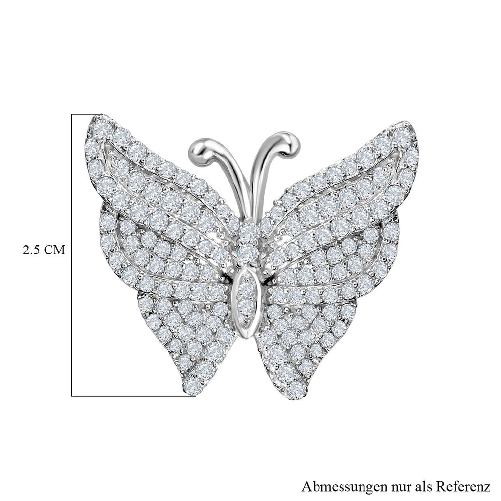 Lustro Stella - Weißer Zirkonia Schmetterlings-Anhänger, 925 Silber platiniert ca. 1.90 ct