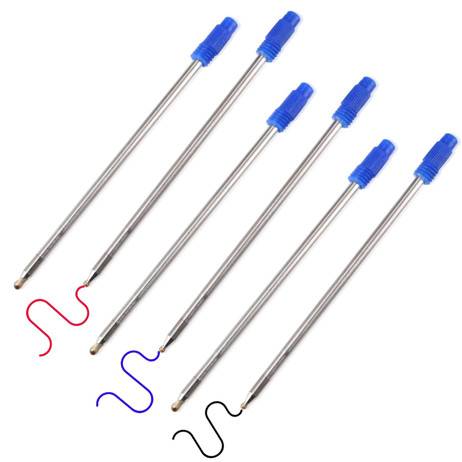 6er Set Stahlminen Nachfüller, rot, blau, schwarz, 10cm