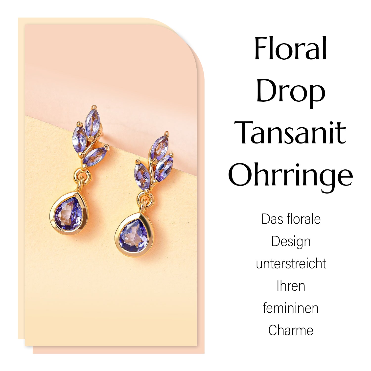 Tansanit Ohrringe, 925 Silber vergoldet ca. 1.02 ct
