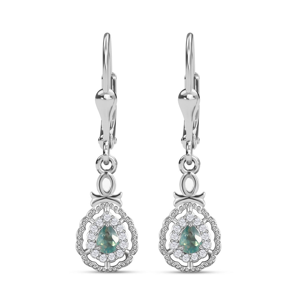 Alexandrit und weiße Zirkon Ohrringe, 925 Silber platiniert ca. 0.54 ct