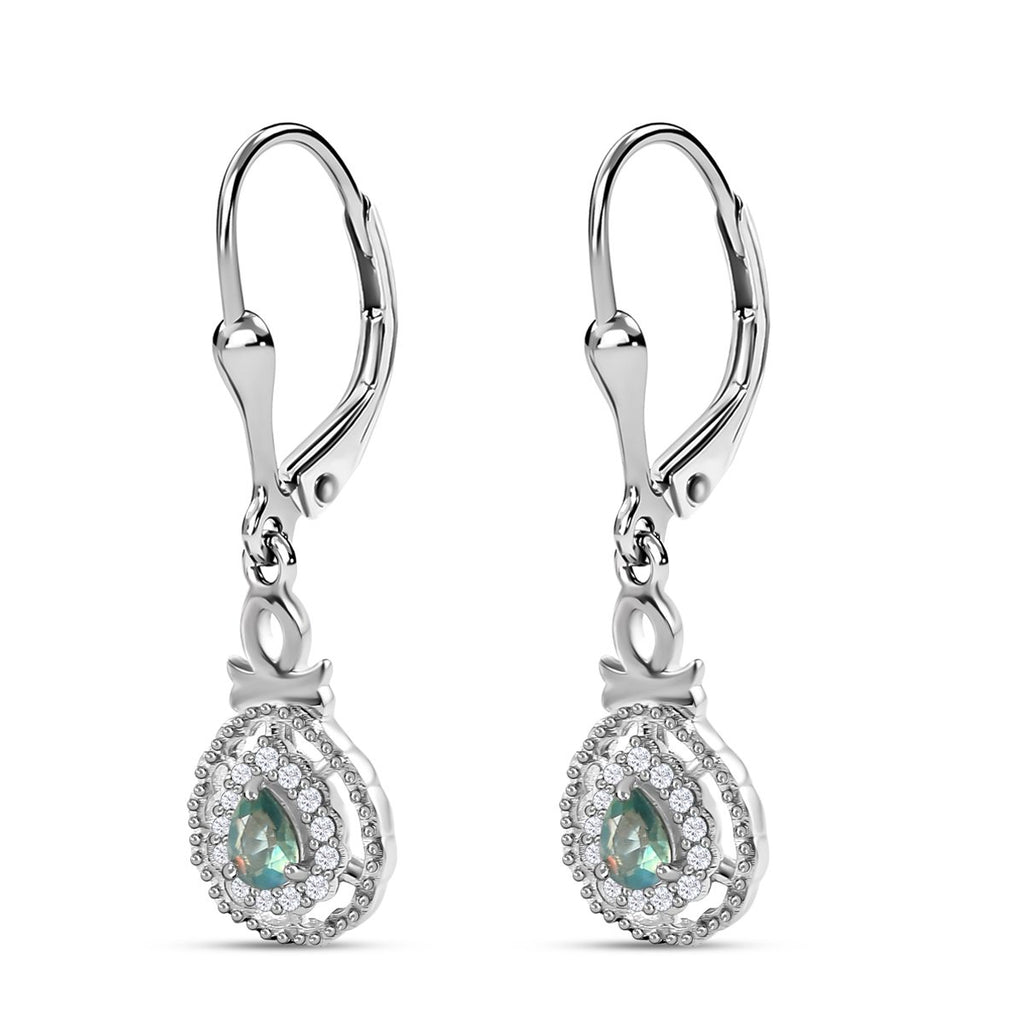 Alexandrit und weiße Zirkon Ohrringe, 925 Silber platiniert ca. 0.54 ct