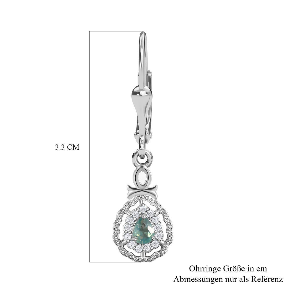 Alexandrit und weiße Zirkon Ohrringe, 925 Silber platiniert ca. 0.54 ct
