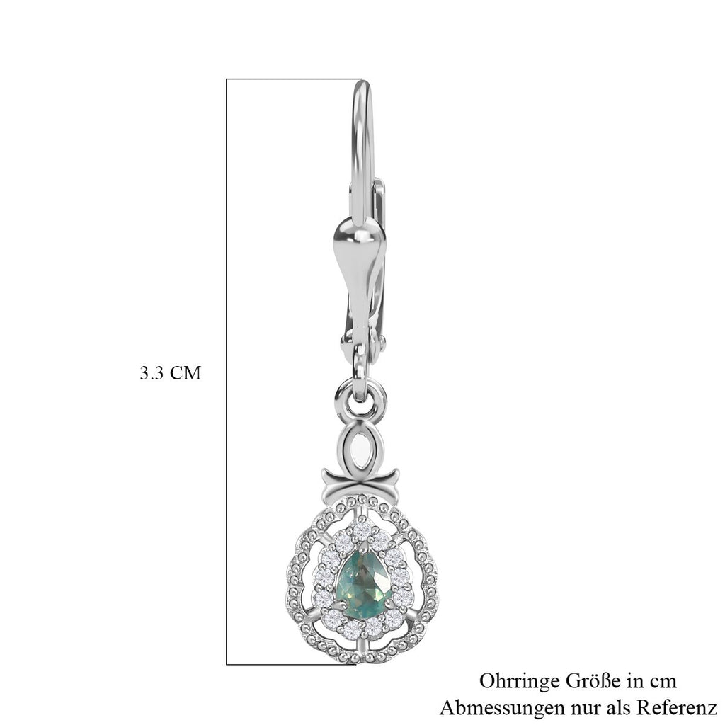 Alexandrit und weiße Zirkon Ohrringe, 925 Silber platiniert ca. 0.54 ct