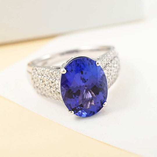 Rhapsody AAAA Tansanit, Weißer DiamantAGI zertifiziert Ringe 950 Platin (Größe 17.00) ca. 6.60 ct