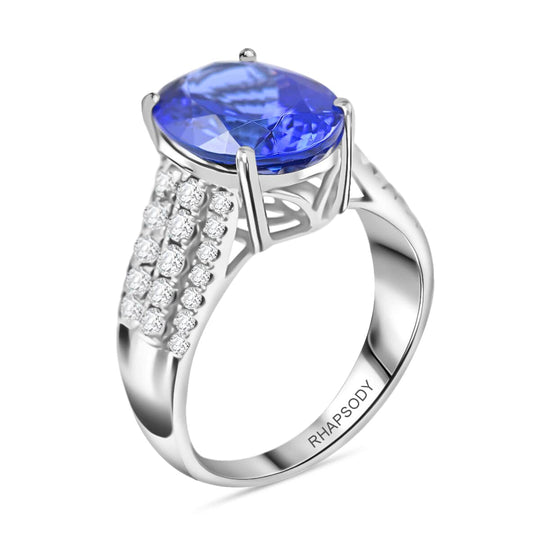 Rhapsody AAAA Tansanit, Weißer DiamantAGI zertifiziert Ringe 950 Platin (Größe 17.00) ca. 6.60 ct