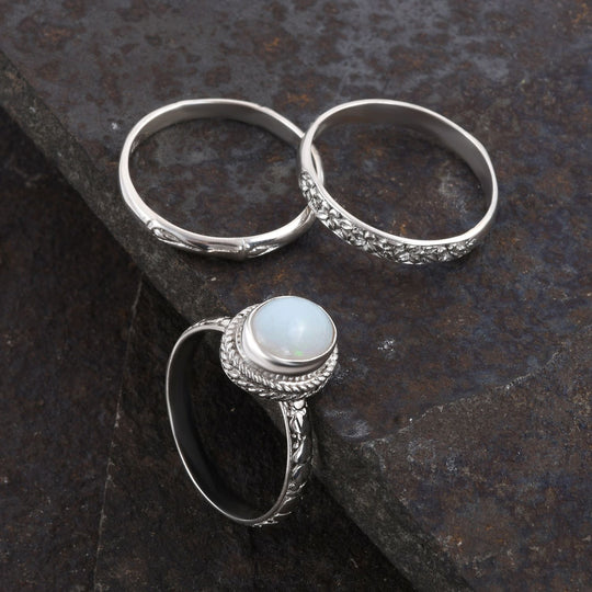 3er Set - Royal Bali - Natürlicher, äthiopischer Welo Opal Ring, 925 Silber (Größe 17.00) ca. 1.90 ct