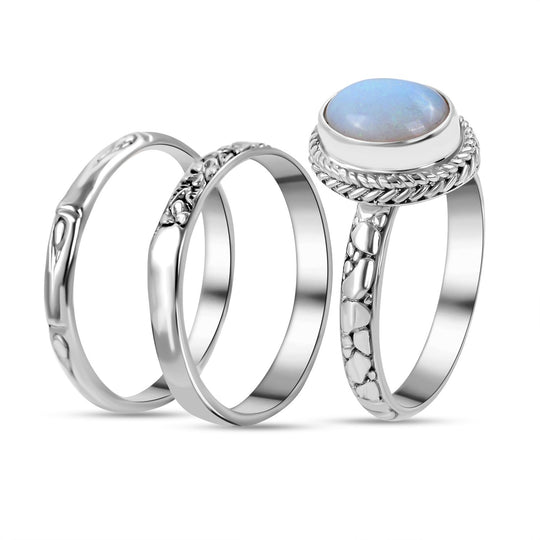 3er Set - Royal Bali - Natürlicher, äthiopischer Welo Opal Ring, 925 Silber (Größe 17.00) ca. 1.90 ct
