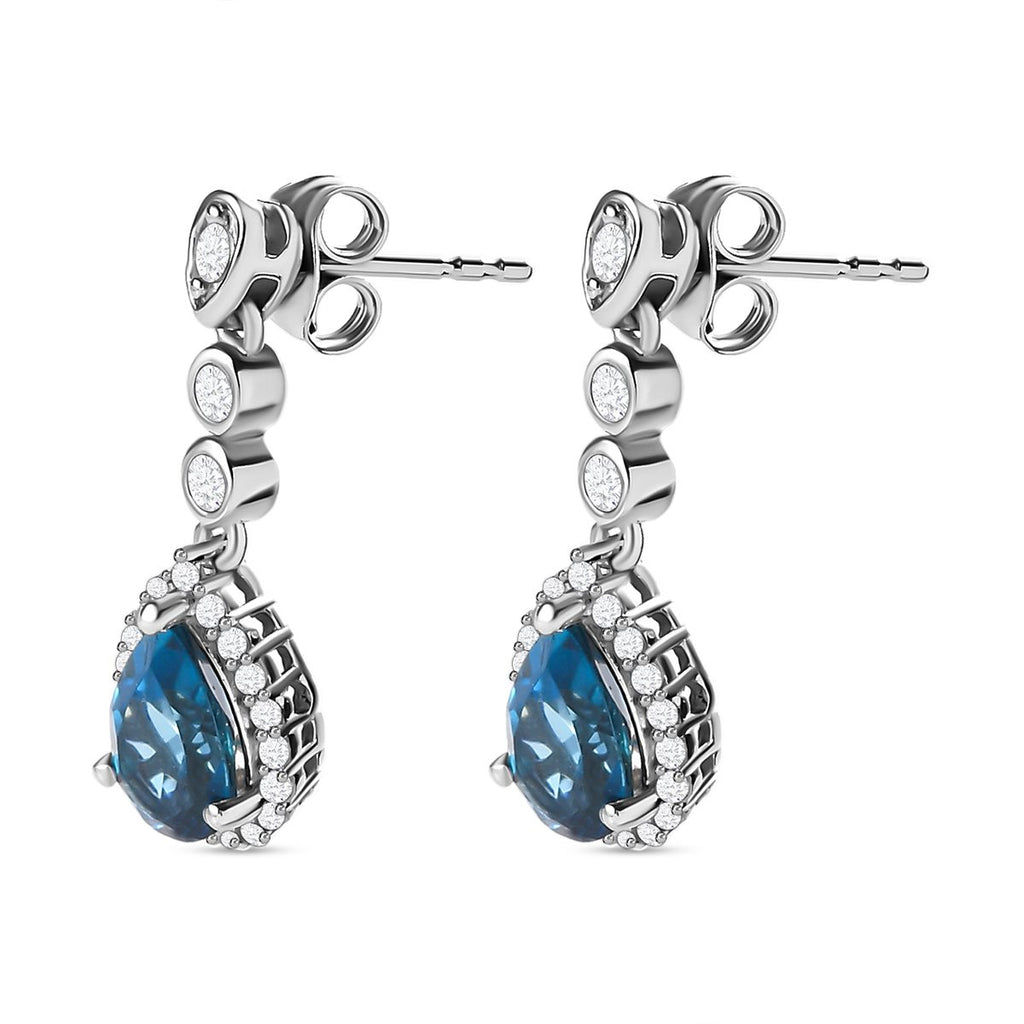 London Blau Topas, Weißer Zirkon Ohrringe, 925 Silber platiniert ca. 3.69 ct