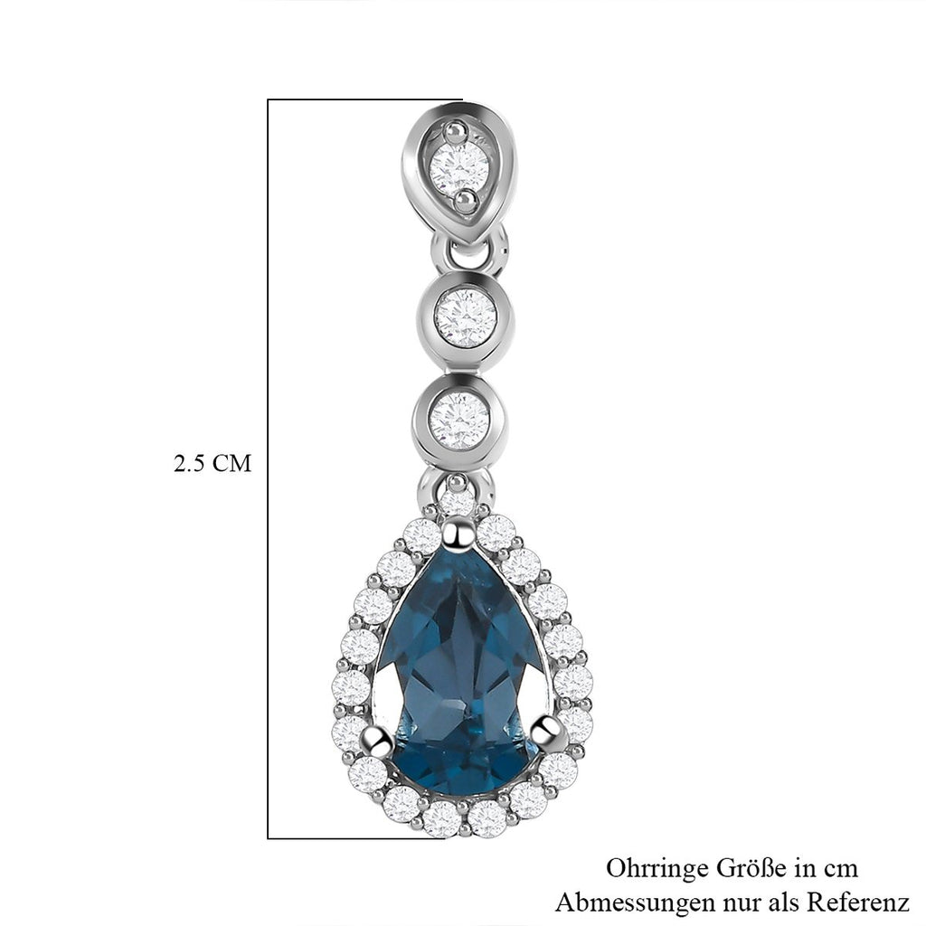 London Blau Topas, Weißer Zirkon Ohrringe, 925 Silber platiniert ca. 3.69 ct