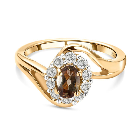 Natürlicher Jenipapo Andalusit und weißer Zirkon Ring, 925 Silber vergoldet (Größe 21.00) ca. 0.98 ct