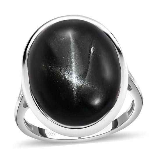 Schwarzer Stern Diopsid-Ring, 925 Silber platiniert ca. 24.05 ct