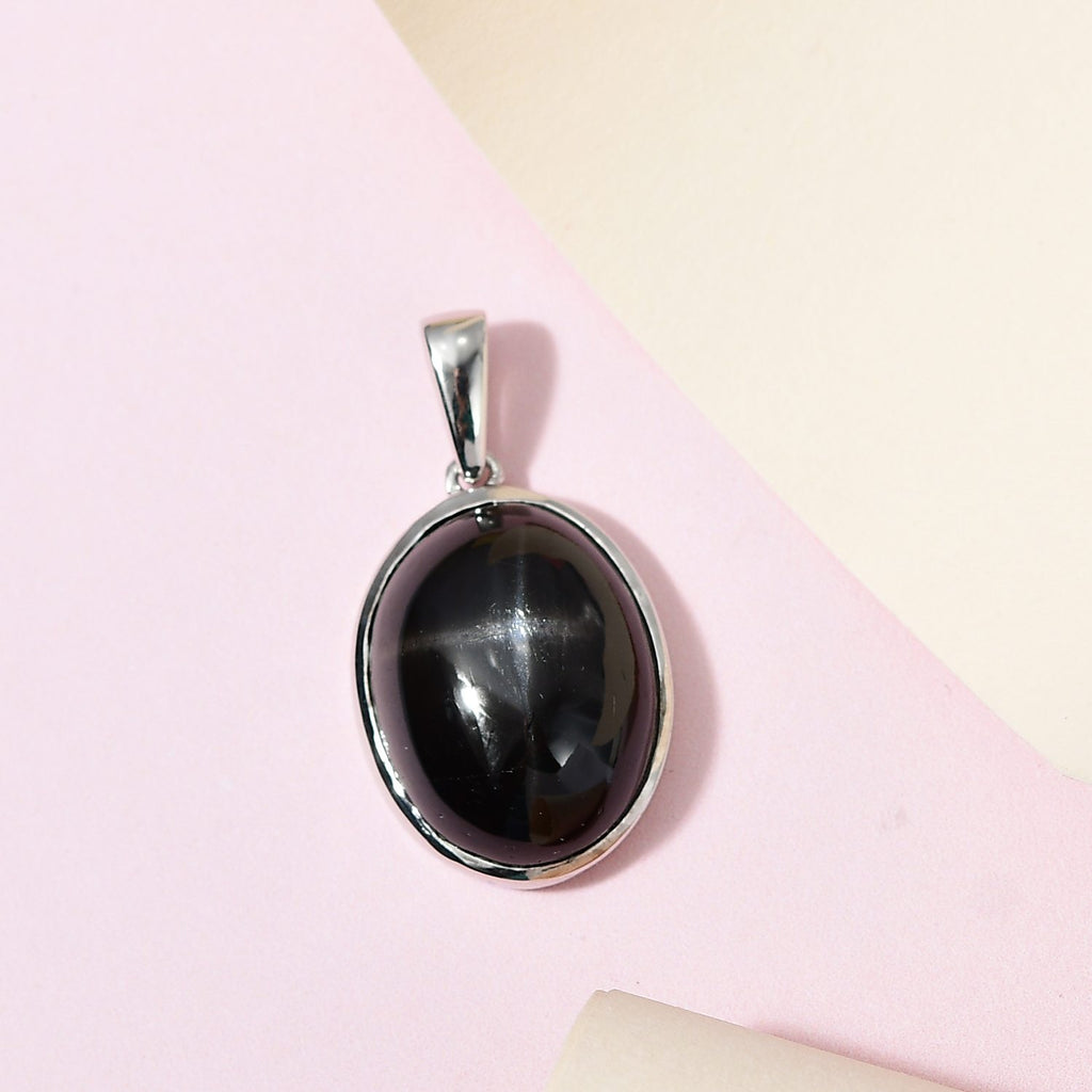Schwarzer Stern Diopsid-Anhänger, 925 Silber platiniert ca. 24.05 ct