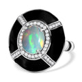 GP Kollektion - Natürlicher, äthiopischer Welo Opal und weißer Zirkon Ring, 925 Silber platiniert (Größe 17.00) ca. 2.21 ct
