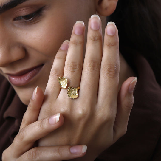 GP Italienische Garten Kollektion - Goldener Blatt-Ring, 925 Silber Gelbgold Vermeil (Größe 19.00)