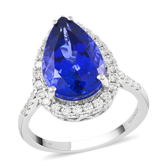 Rhapsody AAAA Tansanit, Weißer DiamantAGI zertifiziert Ringe 950 Platin (Größe 20.00) ca. 6.25 ct