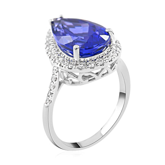 Rhapsody AAAA Tansanit, Weißer DiamantAGI zertifiziert Ringe 950 Platin (Größe 20.00) ca. 6.25 ct