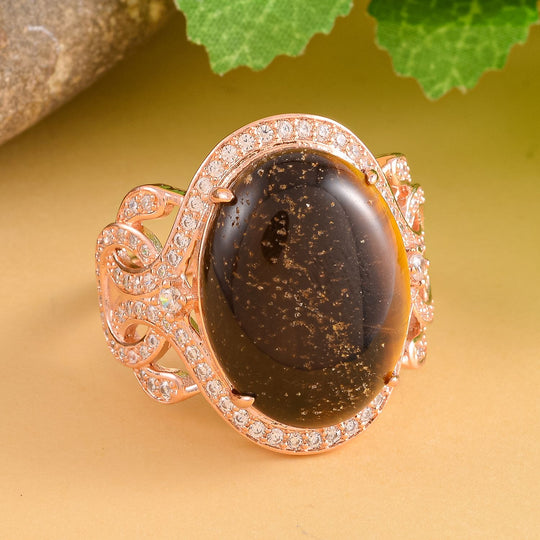Gelbes Tigerauge, weißer Zirkon Ring, Messing ca. 13,05 ct