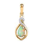 Natürlicher, äthiopischer Welo Opal, weißer Zirkon Anhänger, 925 Silber vergoldet ca. 0.84 ct