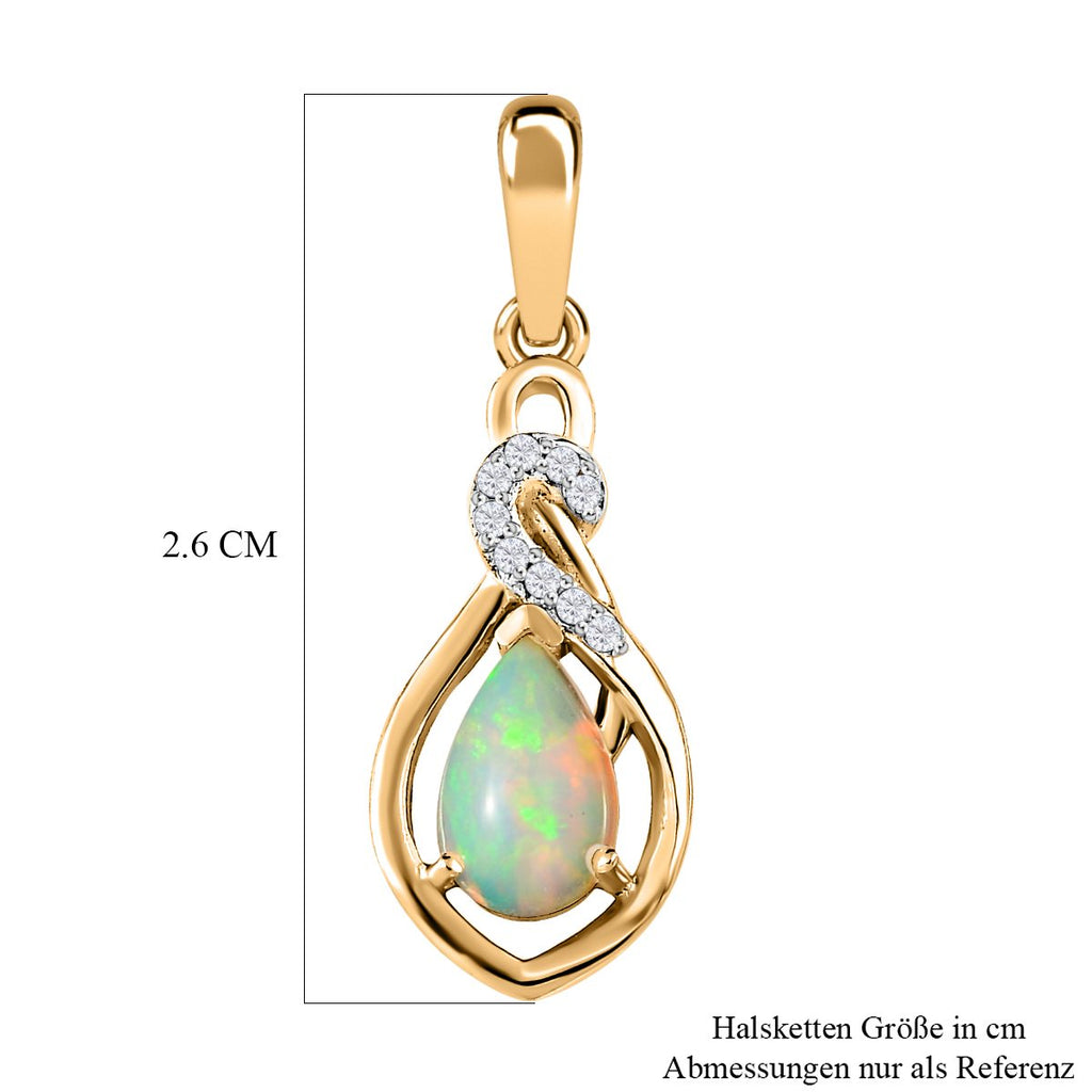 Natürlicher, äthiopischer Welo Opal, weißer Zirkon Anhänger, 925 Silber vergoldet ca. 0.84 ct