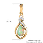 Natürlicher, äthiopischer Welo Opal, weißer Zirkon Anhänger, 925 Silber vergoldet ca. 0.84 ct