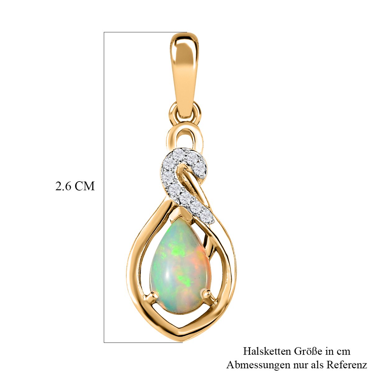 Natürlicher, äthiopischer Welo Opal, weißer Zirkon Anhänger, 925 Silber vergoldet ca. 0.84 ct
