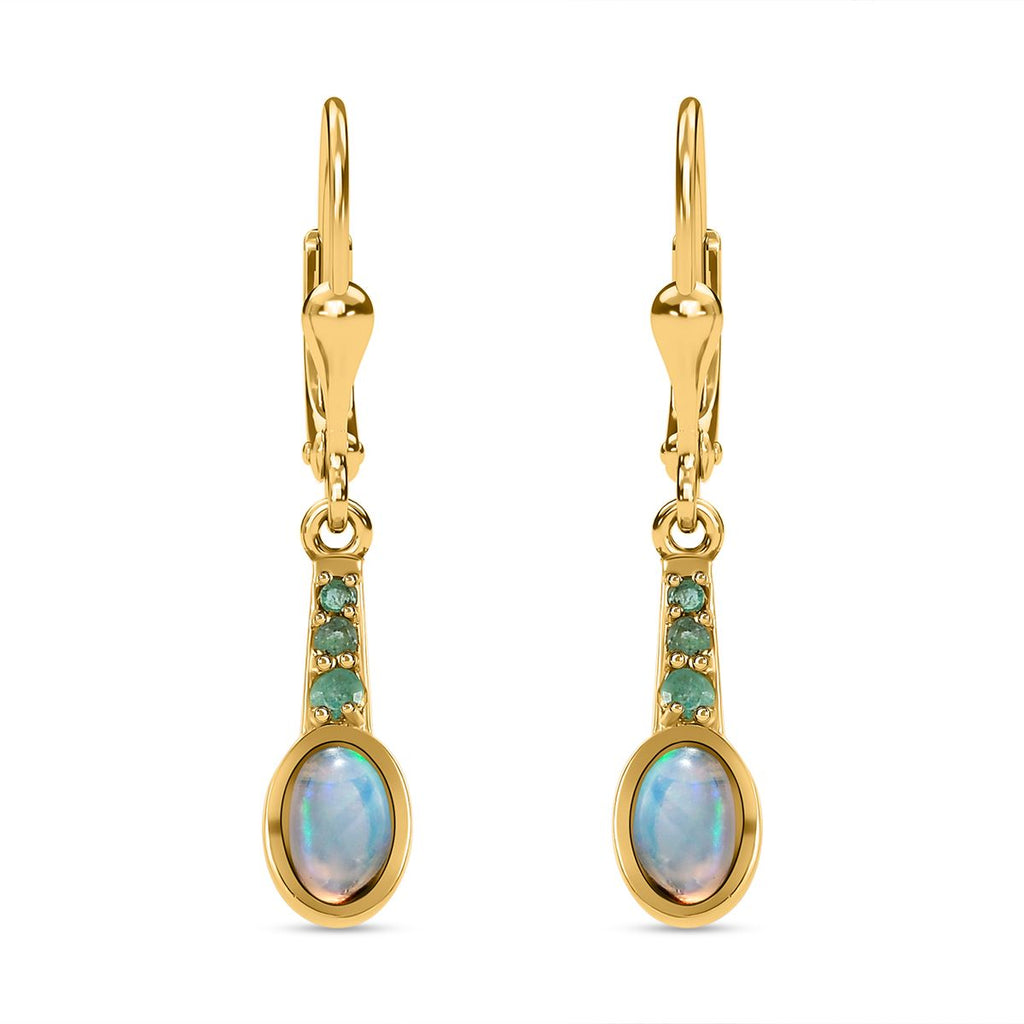 Natürliche, äthiopische Welo Opal, Kagem Sambische Smaragd-Ohrringe, 925 Silber vergoldet ca. 0.99 ct