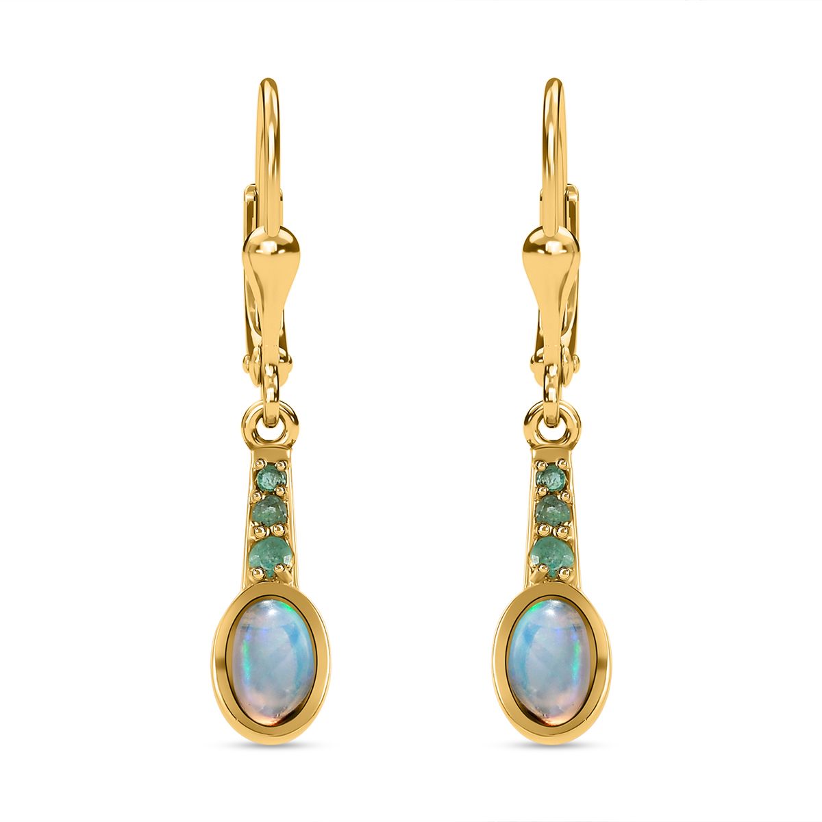 Natürliche, äthiopische Welo Opal, Kagem Sambische Smaragd-Ohrringe, 925 Silber vergoldet ca. 0.99 ct
