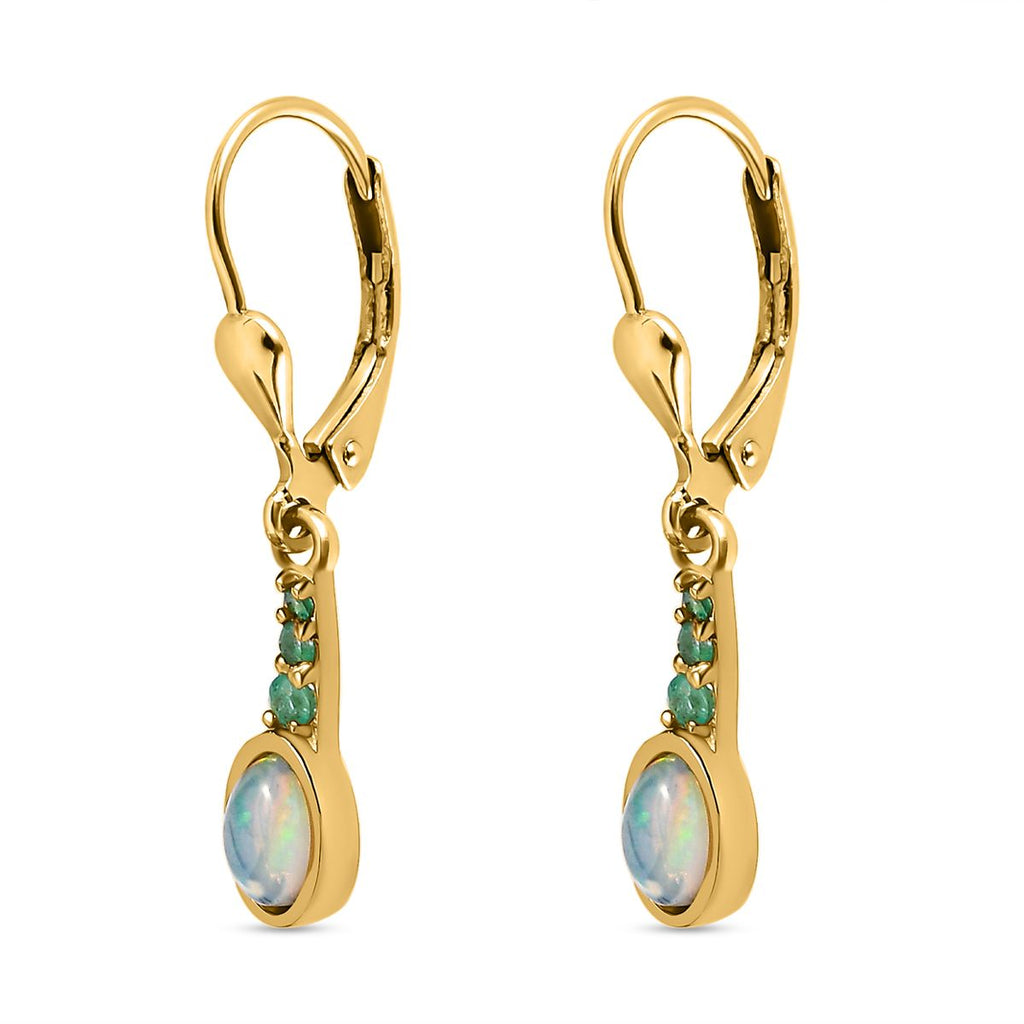 Natürliche, äthiopische Welo Opal, Kagem Sambische Smaragd-Ohrringe, 925 Silber vergoldet ca. 0.99 ct