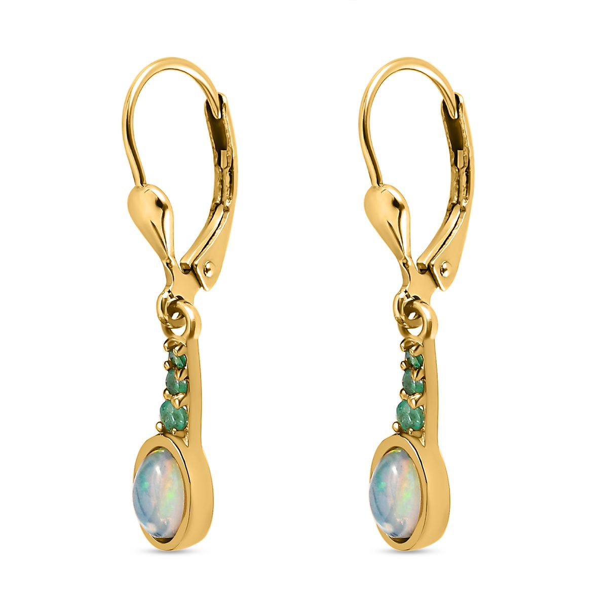 Natürliche, äthiopische Welo Opal, Kagem Sambische Smaragd-Ohrringe, 925 Silber vergoldet ca. 0.99 ct