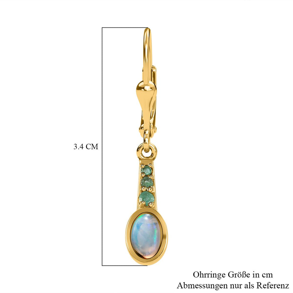 Natürliche, äthiopische Welo Opal, Kagem Sambische Smaragd-Ohrringe, 925 Silber vergoldet ca. 0.99 ct