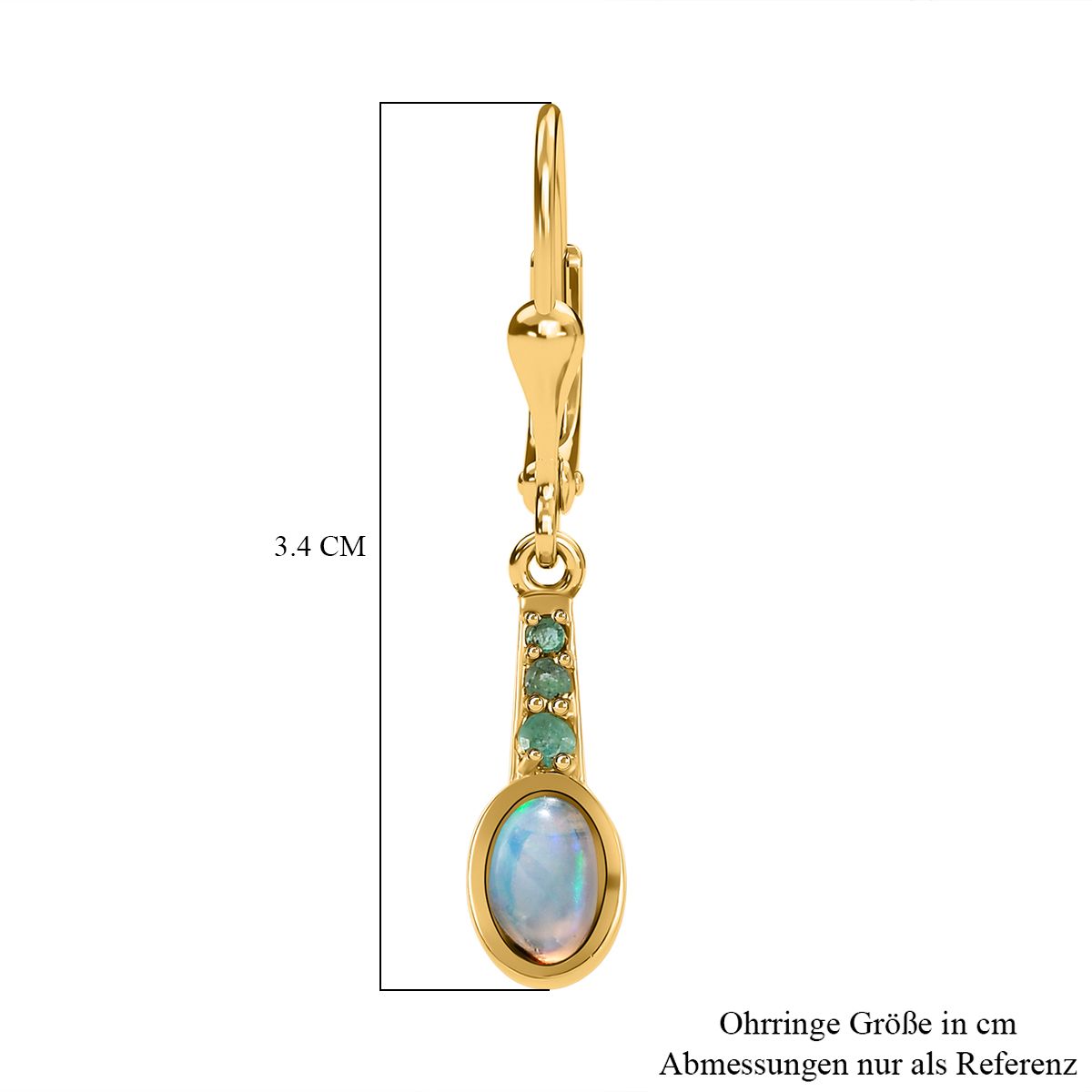 Natürliche, äthiopische Welo Opal, Kagem Sambische Smaragd-Ohrringe, 925 Silber vergoldet ca. 0.99 ct