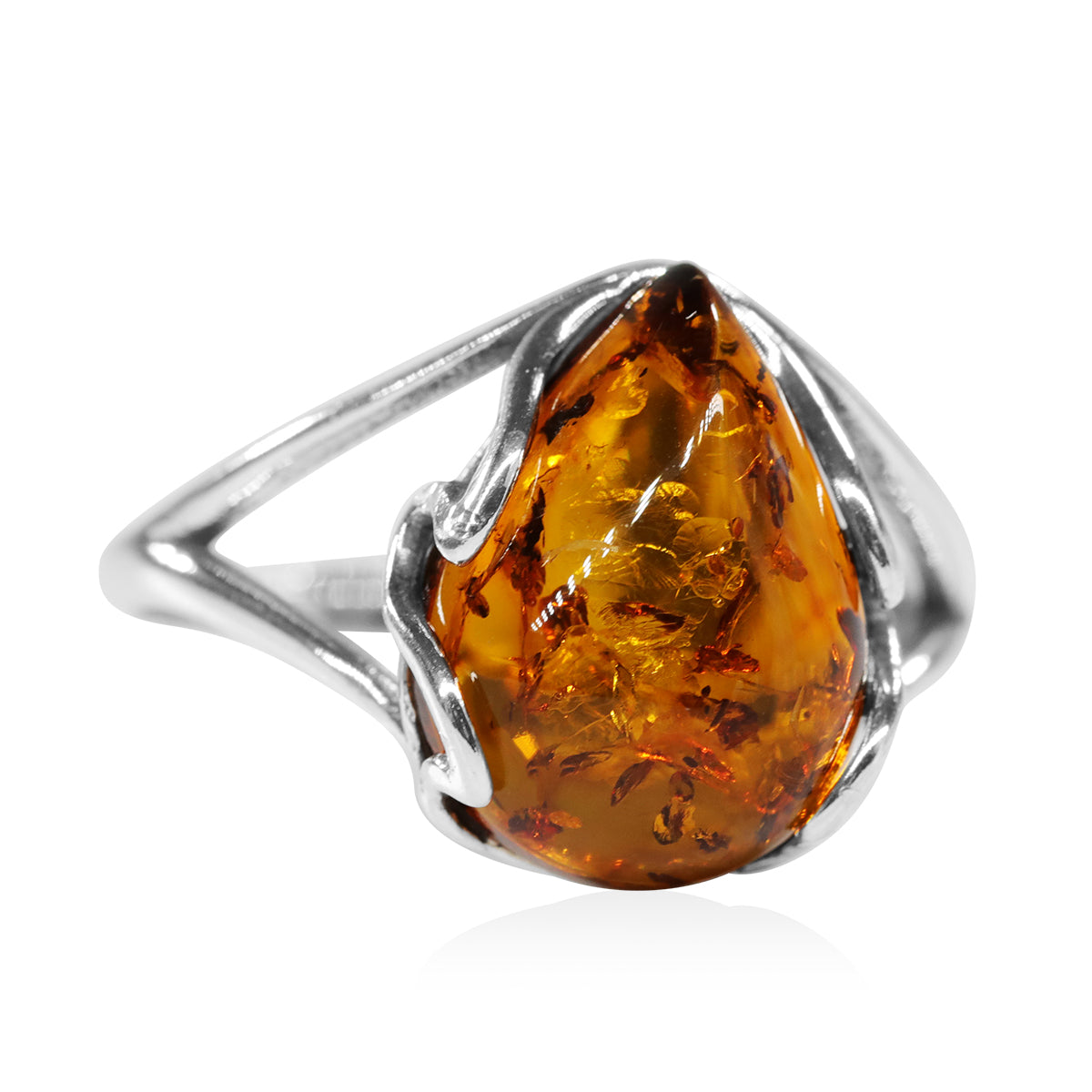 Natürlicher, baltischer Bernstein Ring, 925 Silber Flexibel (Größe 18-21) ca. 5.00 ct