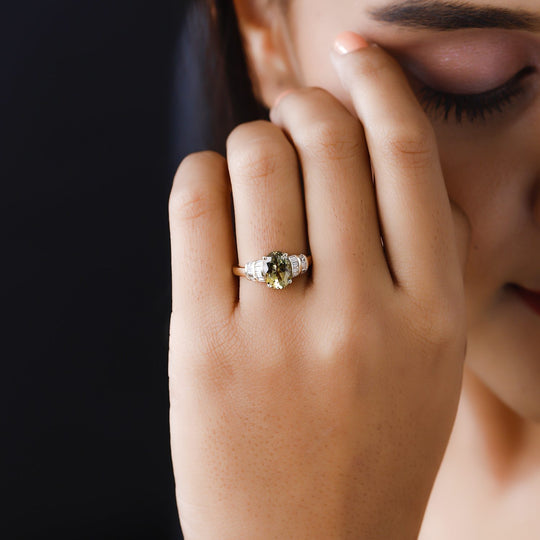 AAA Natürlicher goldener Tansanit und weißer Diamant-Ring, 585 Gold (Größe 21.00) ca. 2.26 ct