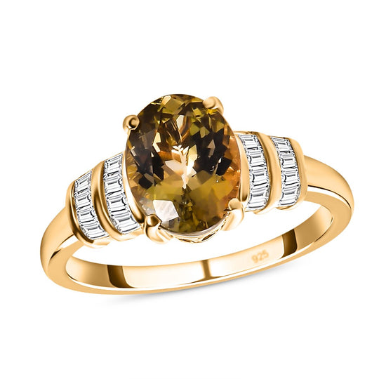 AAA Natürlicher goldener Tansanit und weißer Diamant-Ring, 585 Gold (Größe 21.00) ca. 2.26 ct