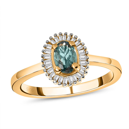 Natürlicher AA Alexandrit und Diamant Ring, 925 Silber Gelbgold Vermeil ca. 0.70 ct