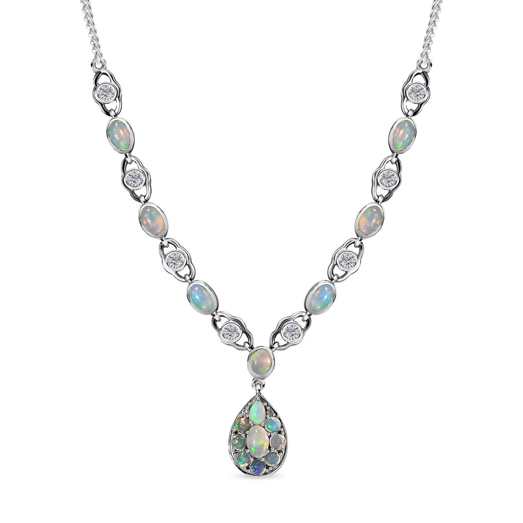 Natürlicher, äthiopischer Welo Opal Halskette ca. 45 cm 925 Silber platiniert ca. 4.35 ct