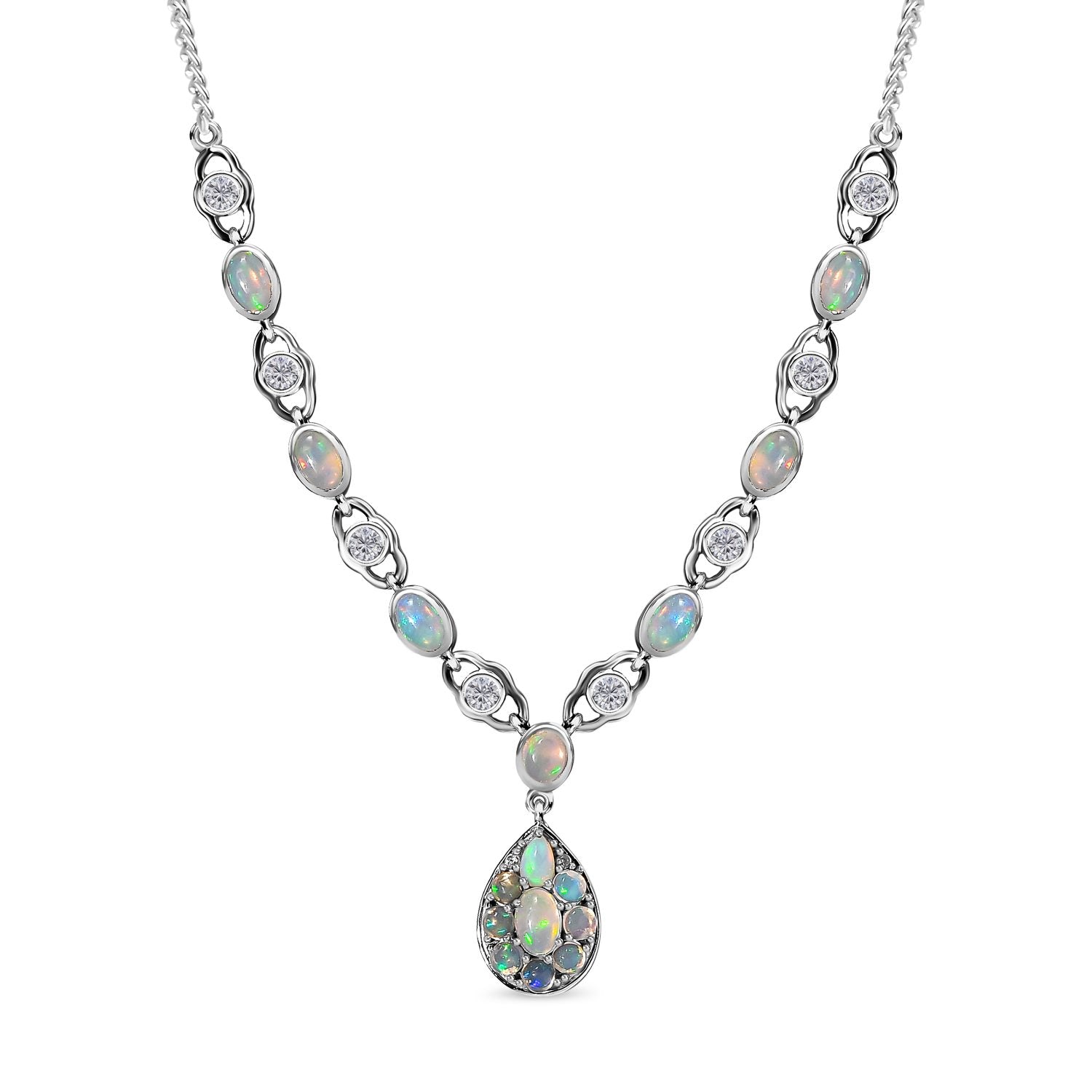 Natürlicher, äthiopischer Welo Opal Halskette ca. 45 cm 925 Silber platiniert ca. 4.35 ct