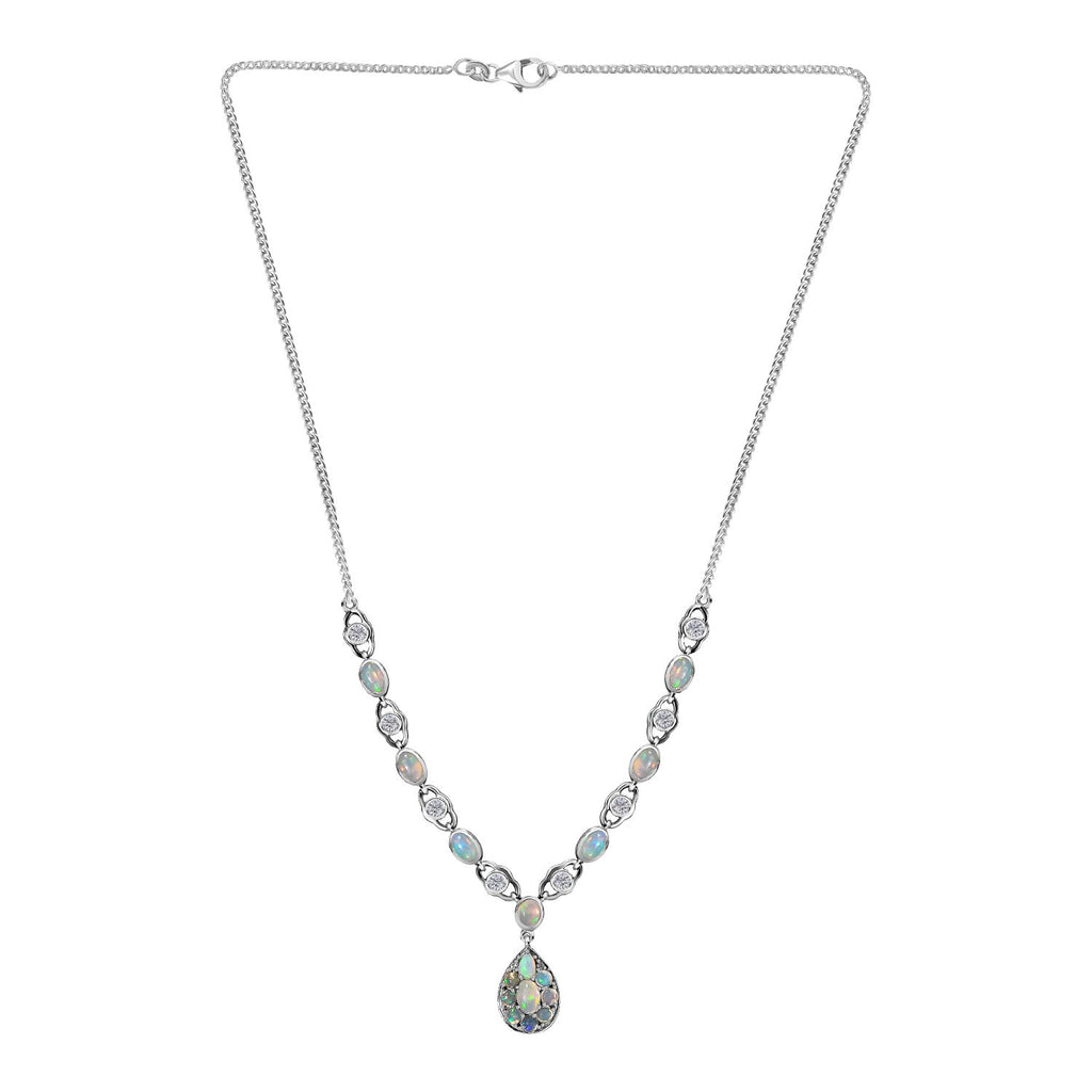 Natürlicher, äthiopischer Welo Opal Halskette ca. 45 cm 925 Silber platiniert ca. 4.35 ct