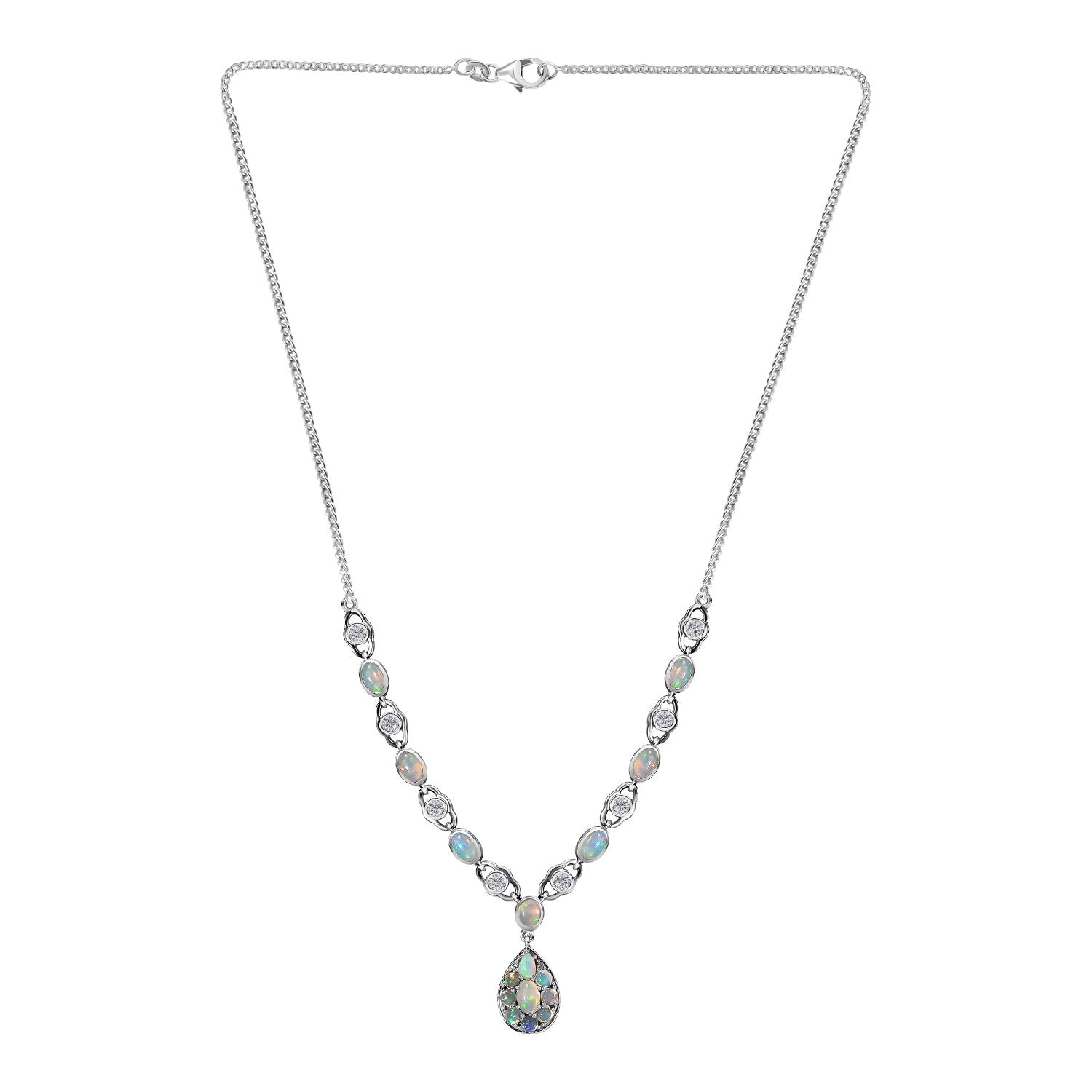 Natürlicher, äthiopischer Welo Opal Halskette ca. 45 cm 925 Silber platiniert ca. 4.35 ct