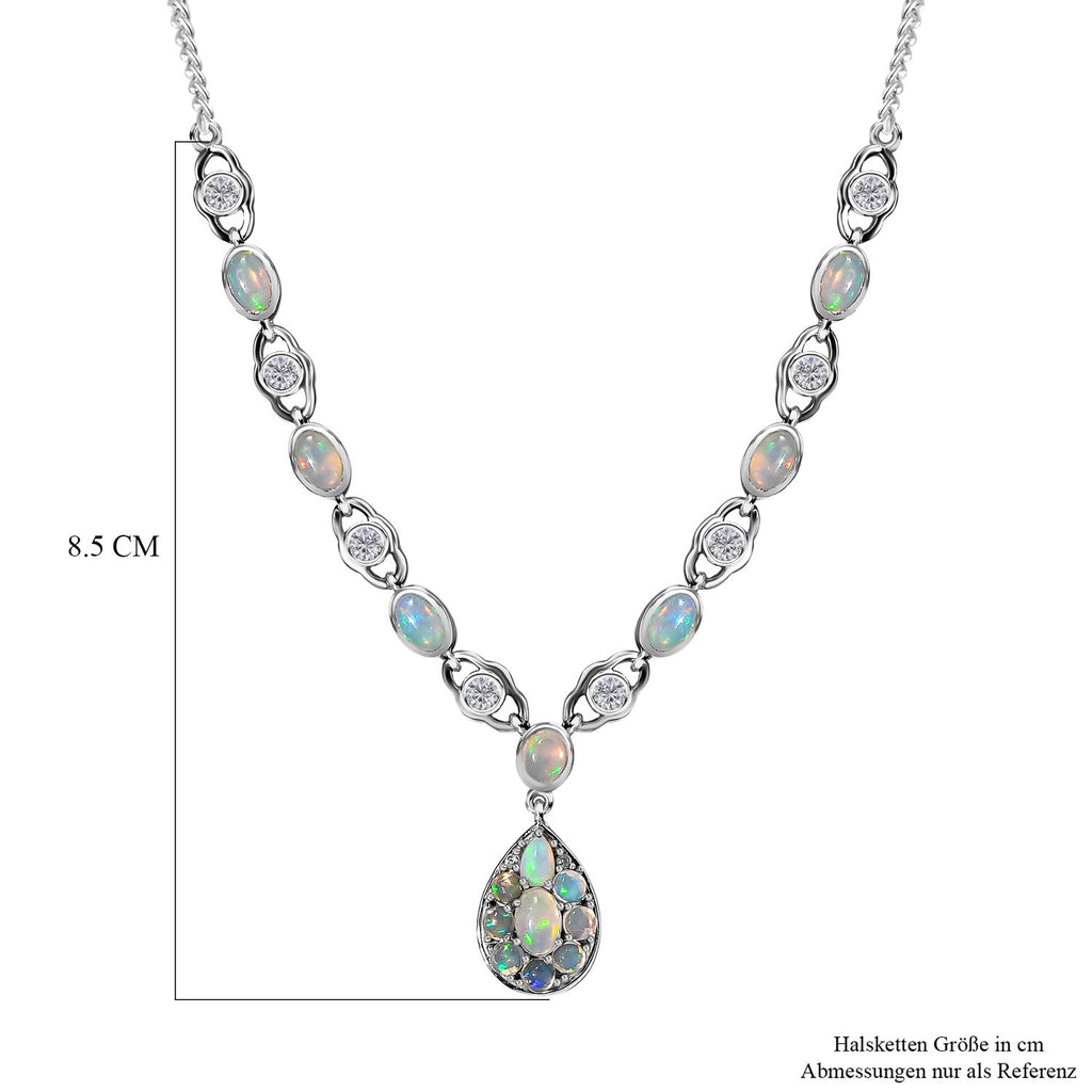 Natürlicher, äthiopischer Welo Opal Halskette ca. 45 cm 925 Silber platiniert ca. 4.35 ct