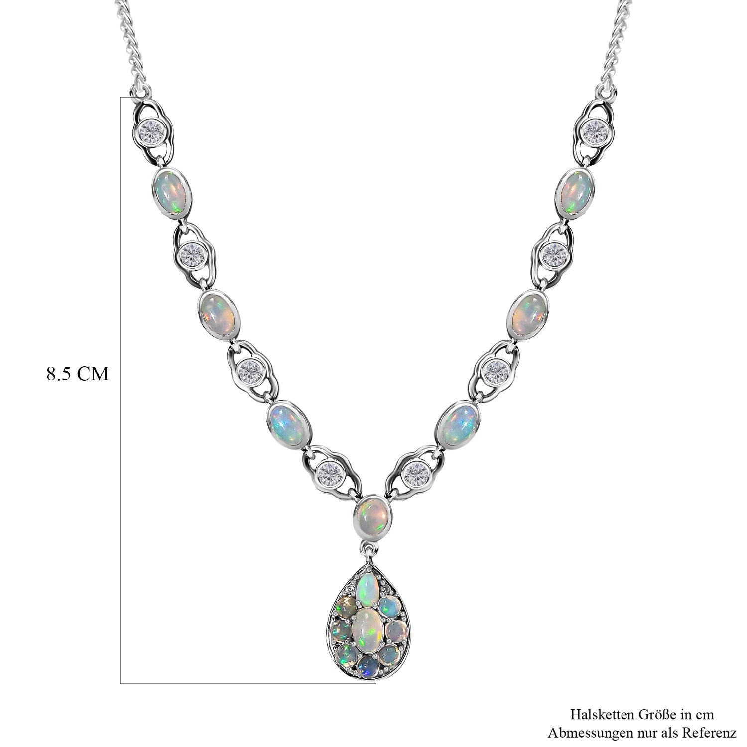Natürlicher, äthiopischer Welo Opal Halskette ca. 45 cm 925 Silber platiniert ca. 4.35 ct