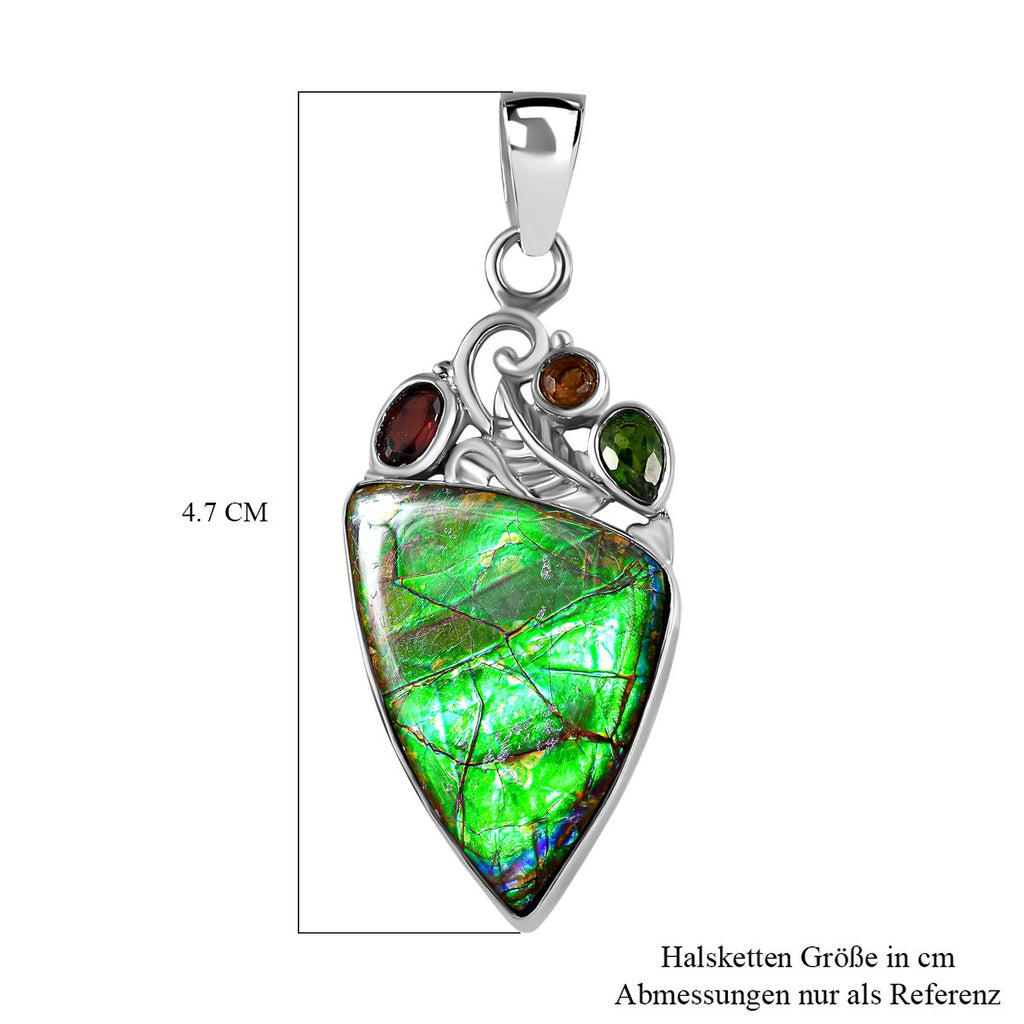 Kanadische Ammolit und roter Granat Anhänger, 925 Silber platiniert ca. 17.59 ct